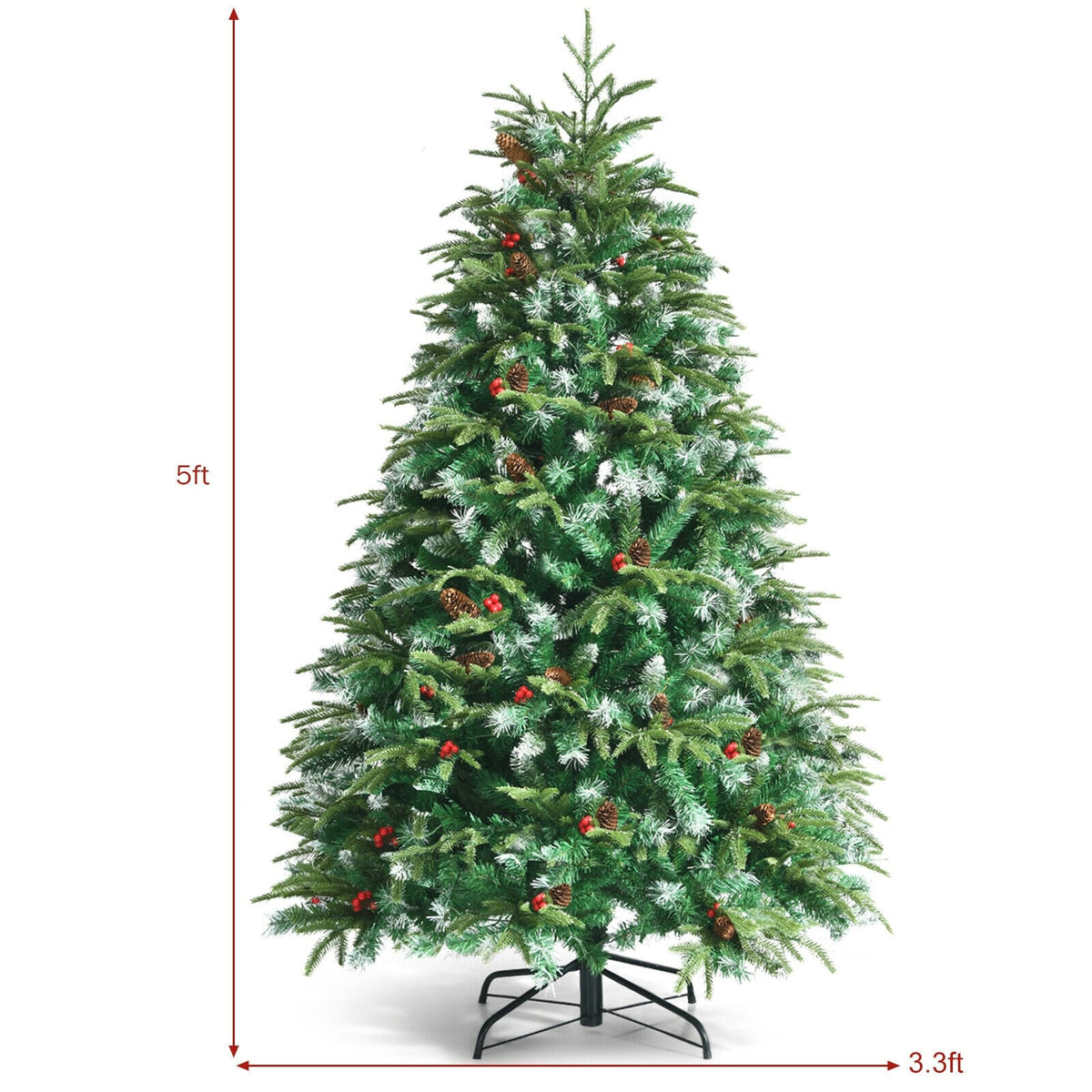 Pre-Lit Snowy Christmas Hinged Tree with Flash Modes and Multi-Color Lights-5 ft-Christmas Trees-DECOROLALA
