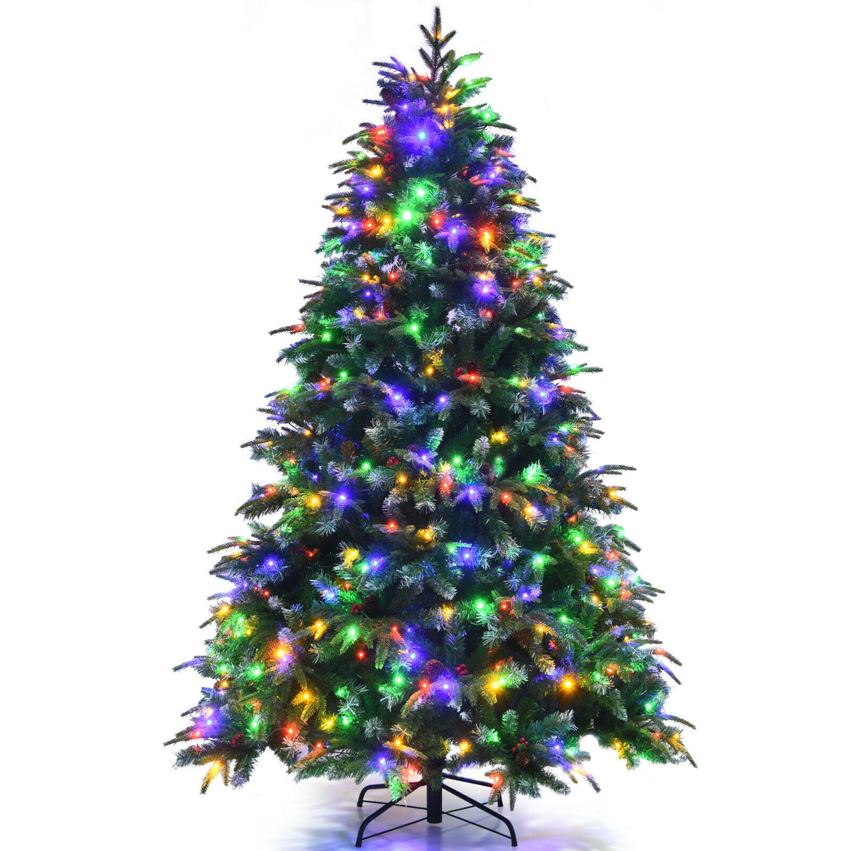Pre-Lit Snowy Christmas Hinged Tree with Multi-Color Lights-7'-Christmas Trees-DECOROLALA