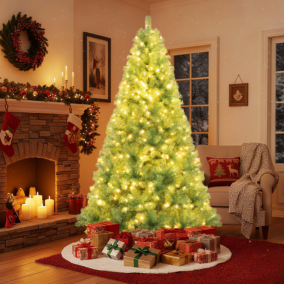 Pre-Lit Tinsel Christmas Tree Artificial Xmas Tree Home Office Party Seasonal Holiday Decoration-M-Christmas Trees-DECOROLALA
