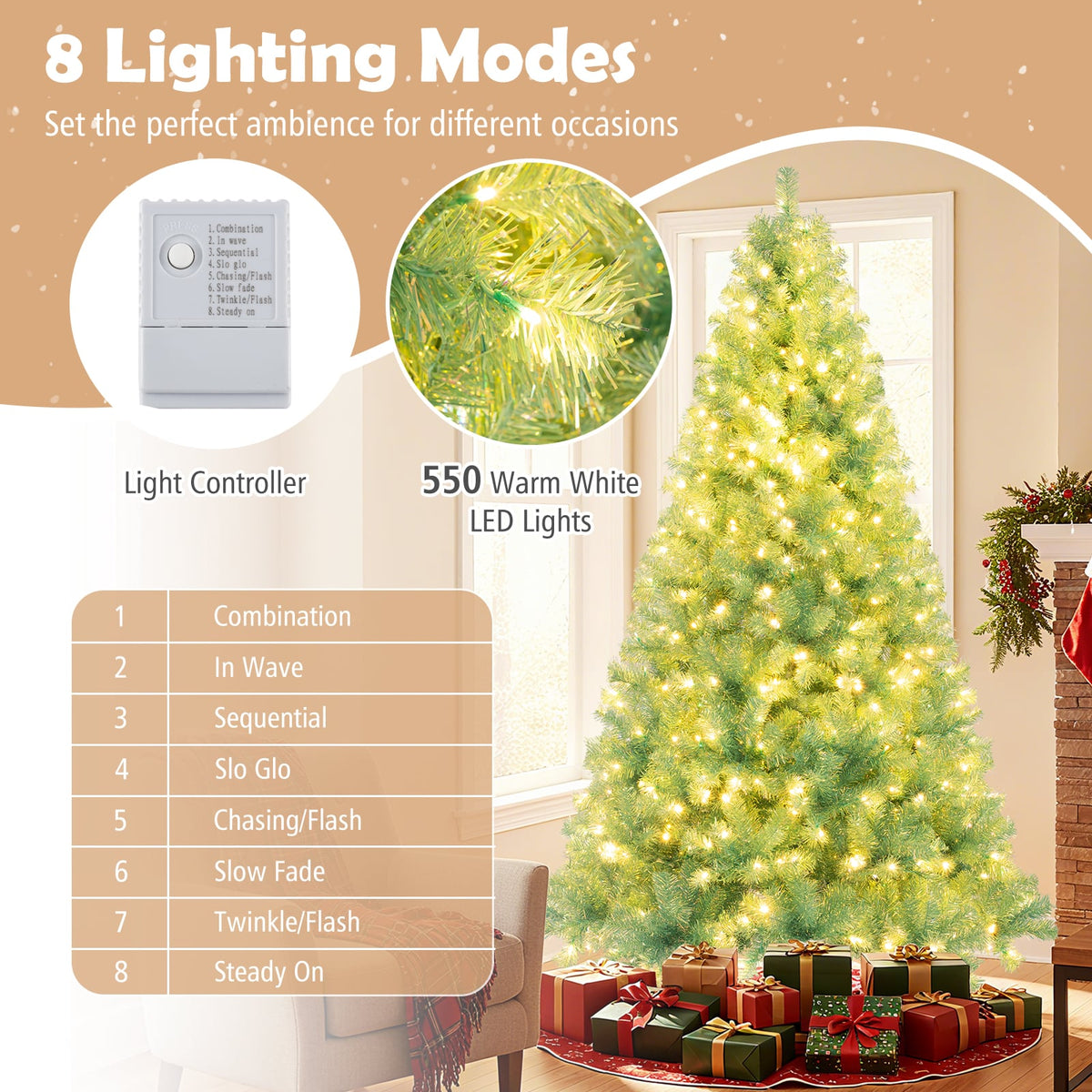 Pre-Lit Tinsel Christmas Tree Artificial Xmas Tree Home Office Party Seasonal Holiday Decoration-M-Christmas Trees-DECOROLALA