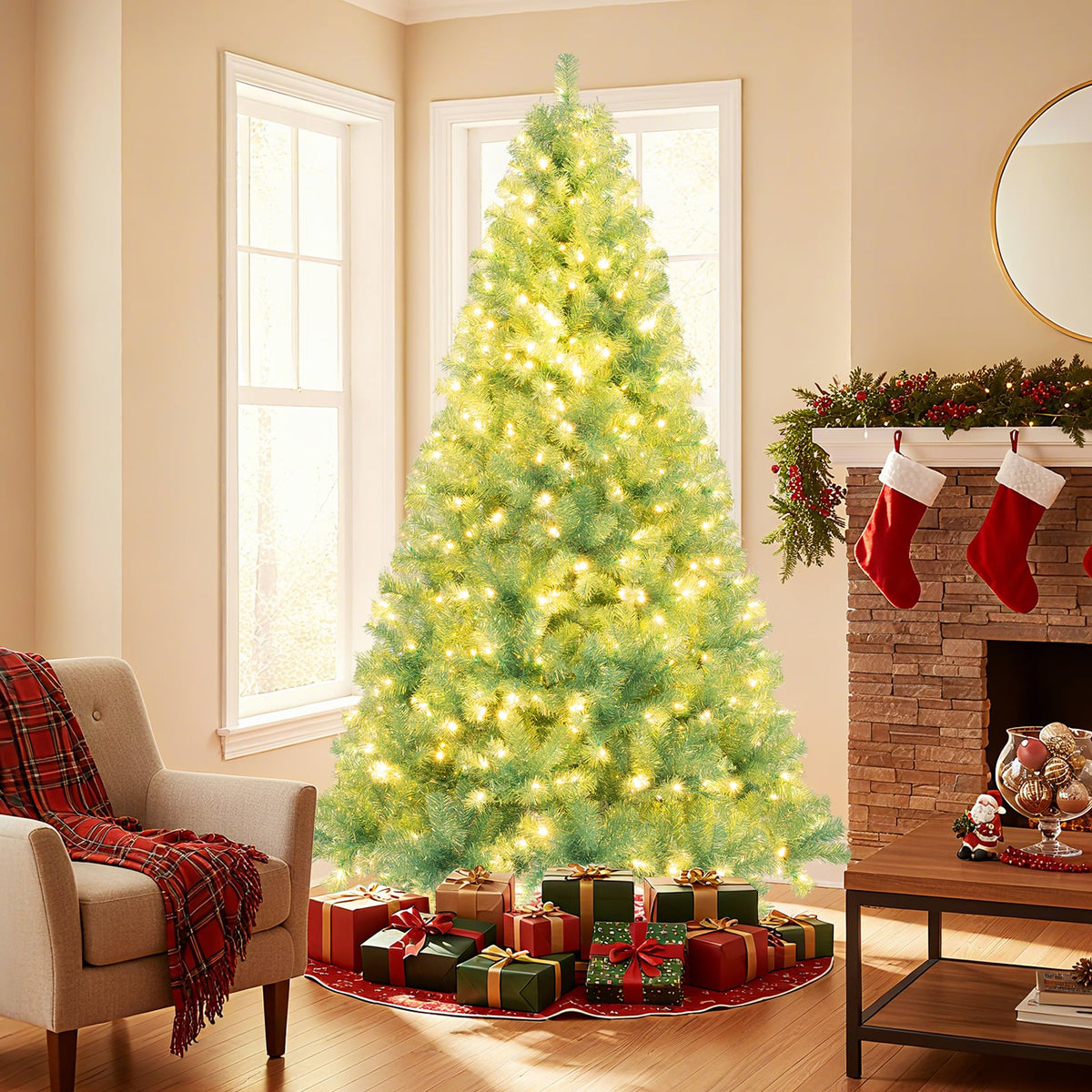 Pre-Lit Tinsel Christmas Tree Artificial Xmas Tree Home Office Party Seasonal Holiday Decoration-M-Christmas Trees-DECOROLALA
