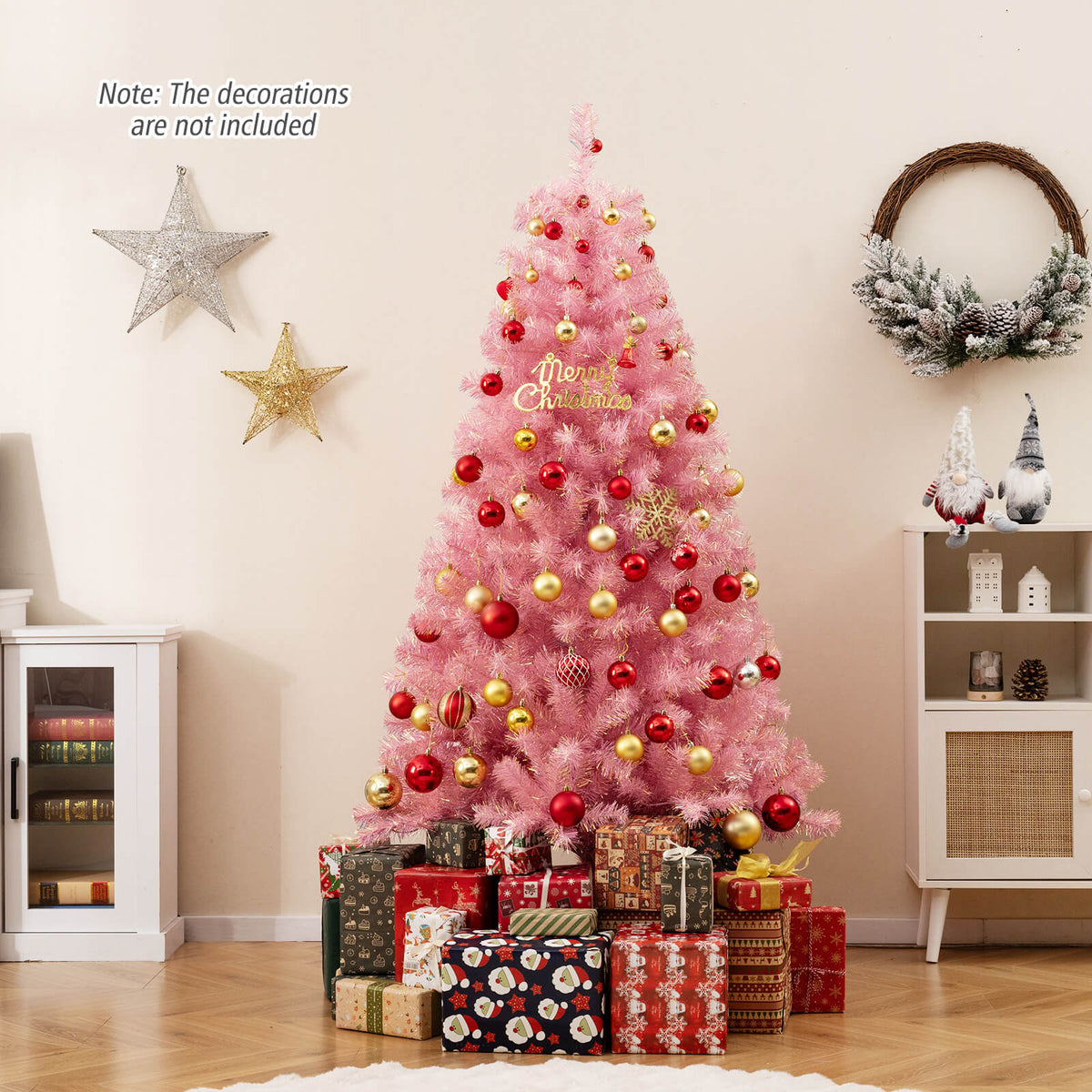 Pre-Lit Tinsel Christmas Tree Artificial Xmas Tree with Lush Branch Tips Holiday Decoration-6ft-Christmas Trees-DECOROLALA