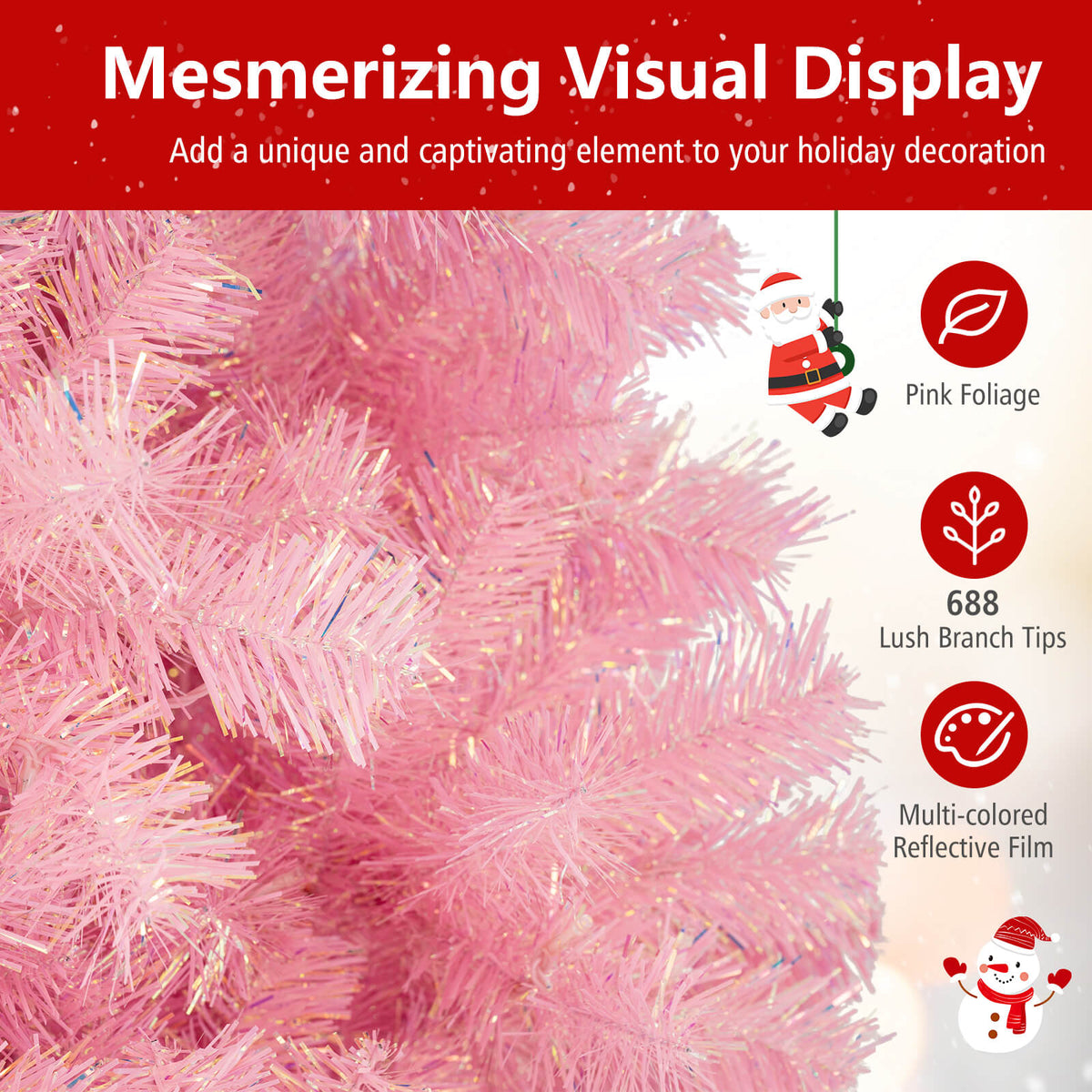 Pre-Lit Tinsel Christmas Tree Artificial Xmas Tree with Lush Branch Tips Holiday Decoration-6ft-Christmas Trees-DECOROLALA