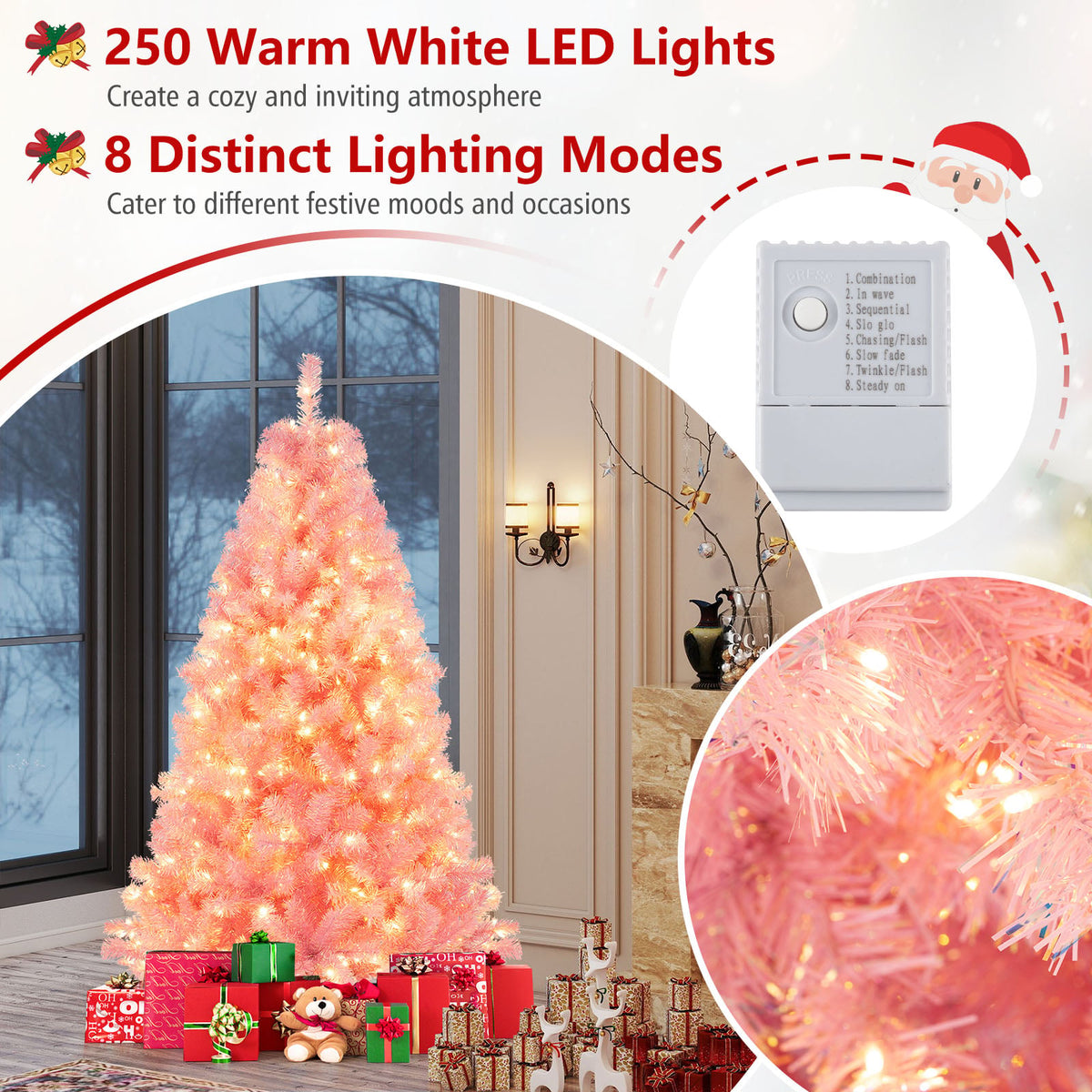Pre-Lit Tinsel Christmas Tree Artificial Xmas Tree with Lush Branch Tips Holiday Decoration-6ft-Christmas Trees-DECOROLALA