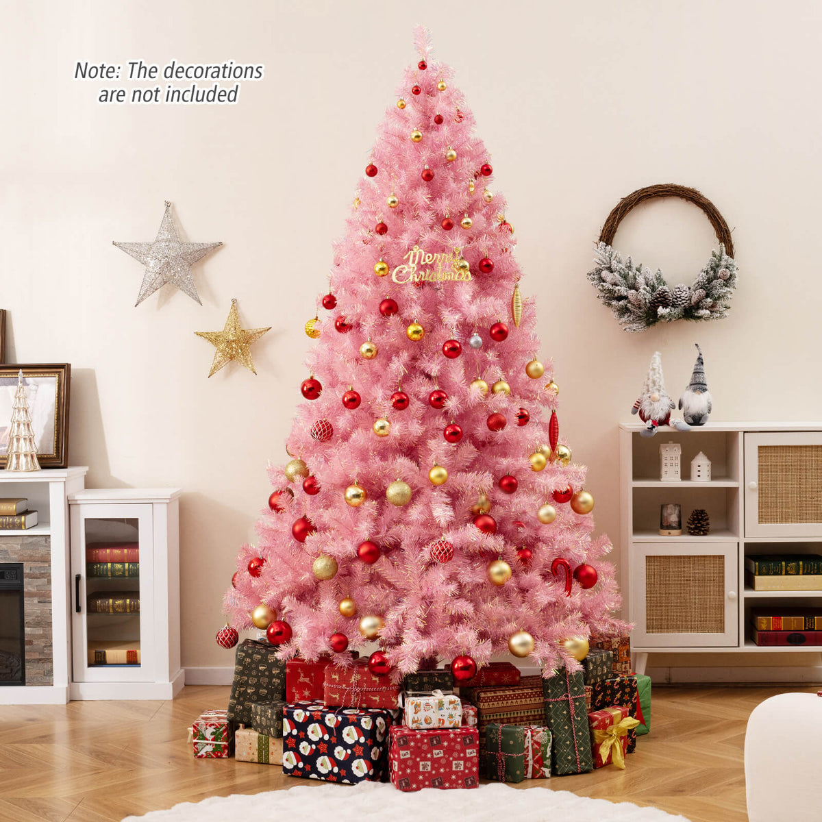 Pre-Lit Tinsel Christmas Tree Artificial Xmas Tree with Lush Branch Tips Holiday Decoration-7.5ft-Christmas Trees-DECOROLALA
