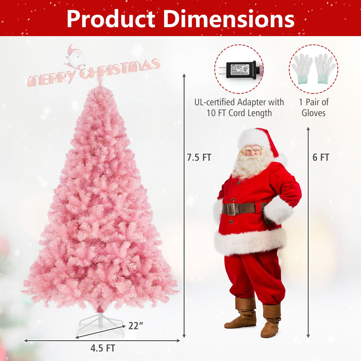 Pre-Lit Tinsel Christmas Tree Artificial Xmas Tree with Lush Branch Tips Holiday Decoration-7.5ft-Christmas Trees-DECOROLALA