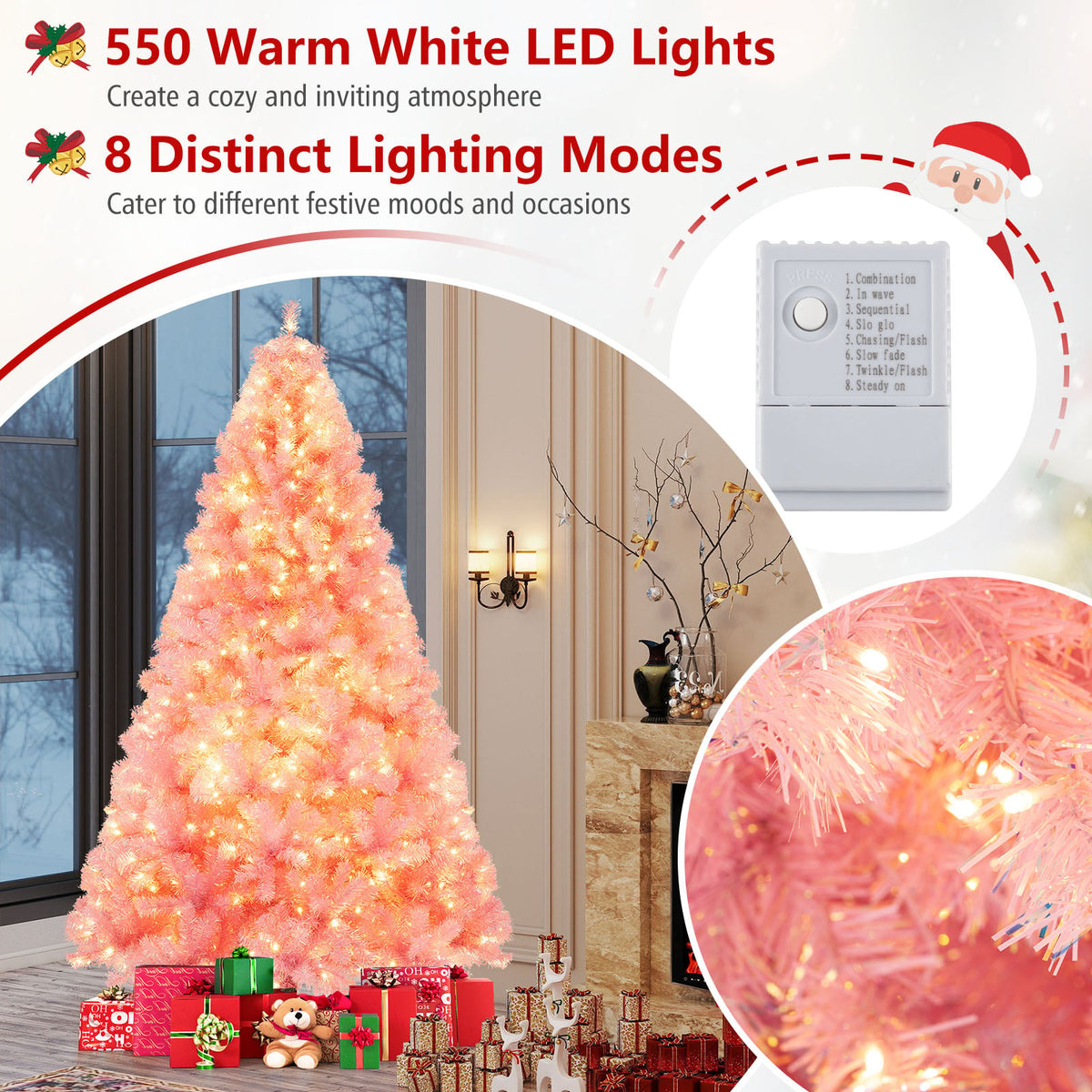 Pre-Lit Tinsel Christmas Tree Artificial Xmas Tree with Lush Branch Tips Holiday Decoration-7.5ft-Christmas Trees-DECOROLALA