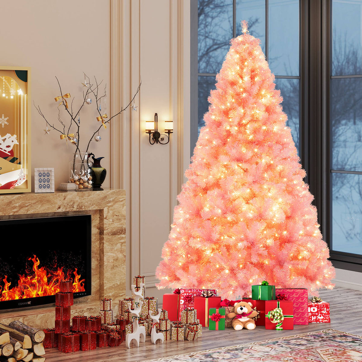 Pre-Lit Tinsel Christmas Tree Artificial Xmas Tree with Lush Branch Tips Holiday Decoration-7.5ft-Christmas Trees-DECOROLALA