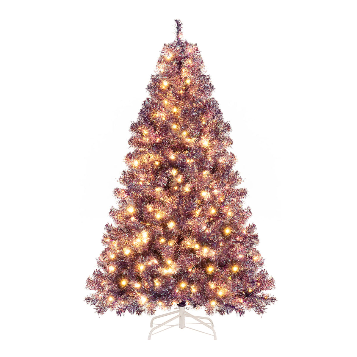 Pre-Lit Tinsel Christmas Tree Artificial Xmas Tree with Lush Branch Tips and Warm White LED Lights-6ft-Christmas Trees-DECOROLALA
