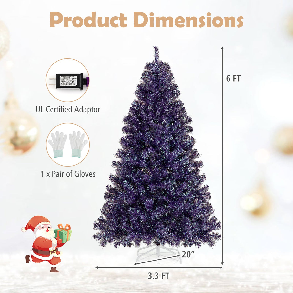 Pre-Lit Tinsel Christmas Tree Artificial Xmas Tree with Lush Branch Tips and Warm White LED Lights-6ft-Christmas Trees-DECOROLALA