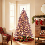 Pre-Lit Tinsel Christmas Tree Artificial Xmas Tree with Lush Branch Tips and Warm White LED Lights-6ft-Christmas Trees-DECOROLALA