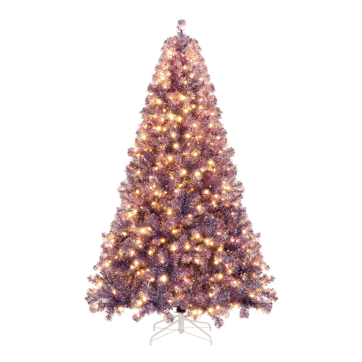 Pre-Lit Tinsel Christmas Tree Artificial Xmas Tree with Lush Branch Tips and Warm White LED Lights-7.5ft-Christmas Trees-DECOROLALA