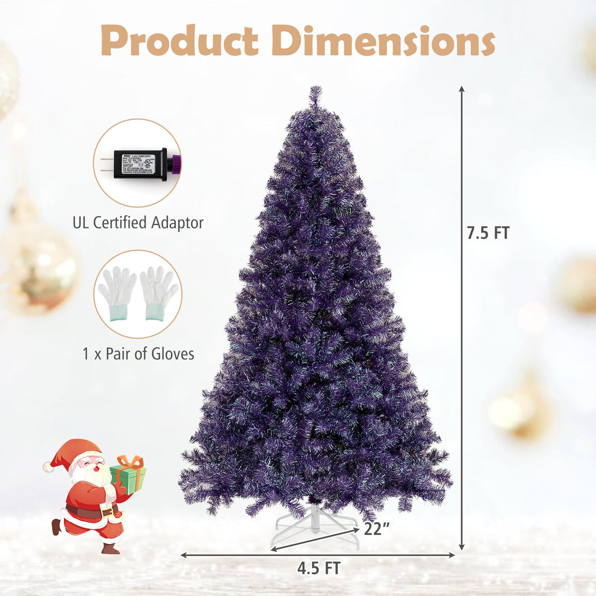 Pre-Lit Tinsel Christmas Tree Artificial Xmas Tree with Lush Branch Tips and Warm White LED Lights-7.5ft-Christmas Trees-DECOROLALA