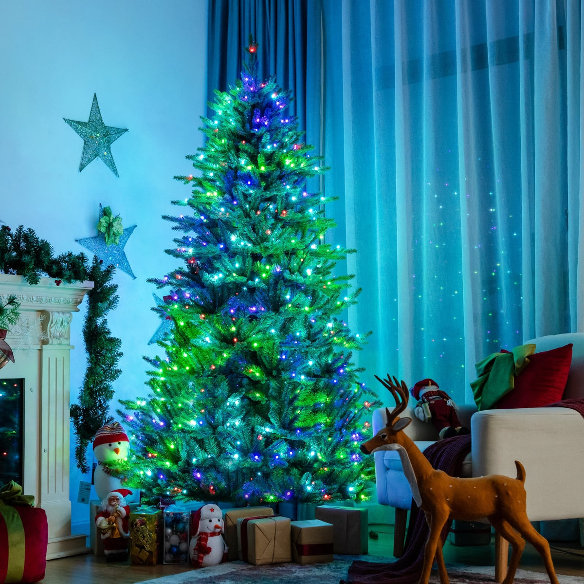 Pre-lit Artificial Hinged Christmas Tree with APP Controlled LED Lights-7'-Christmas Trees-DECOROLALA