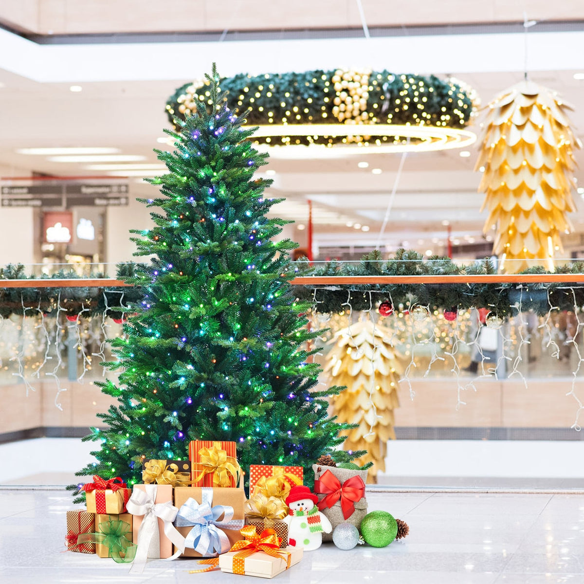 Pre-lit Artificial Hinged Christmas Tree with APP Controlled LED Lights-7'-Christmas Trees-DECOROLALA