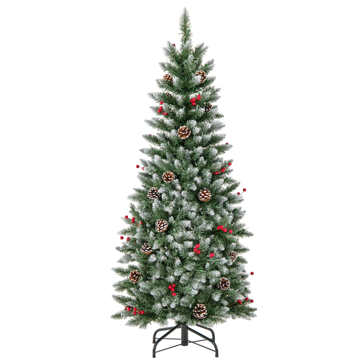 Pre-lit Artificial Pencil Christmas Tree with Pine Cones and Red Berries-5 ft-Christmas Trees-DECOROLALA