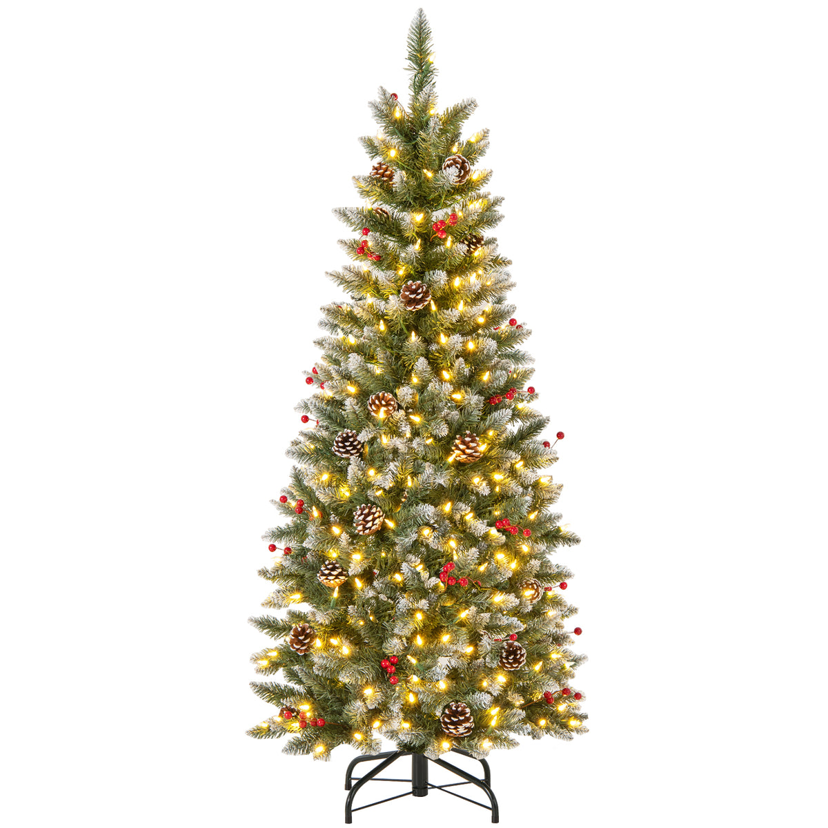 Pre-lit Artificial Pencil Christmas Tree with Pine Cones and Red Berries-5 ft-Christmas Trees-DECOROLALA