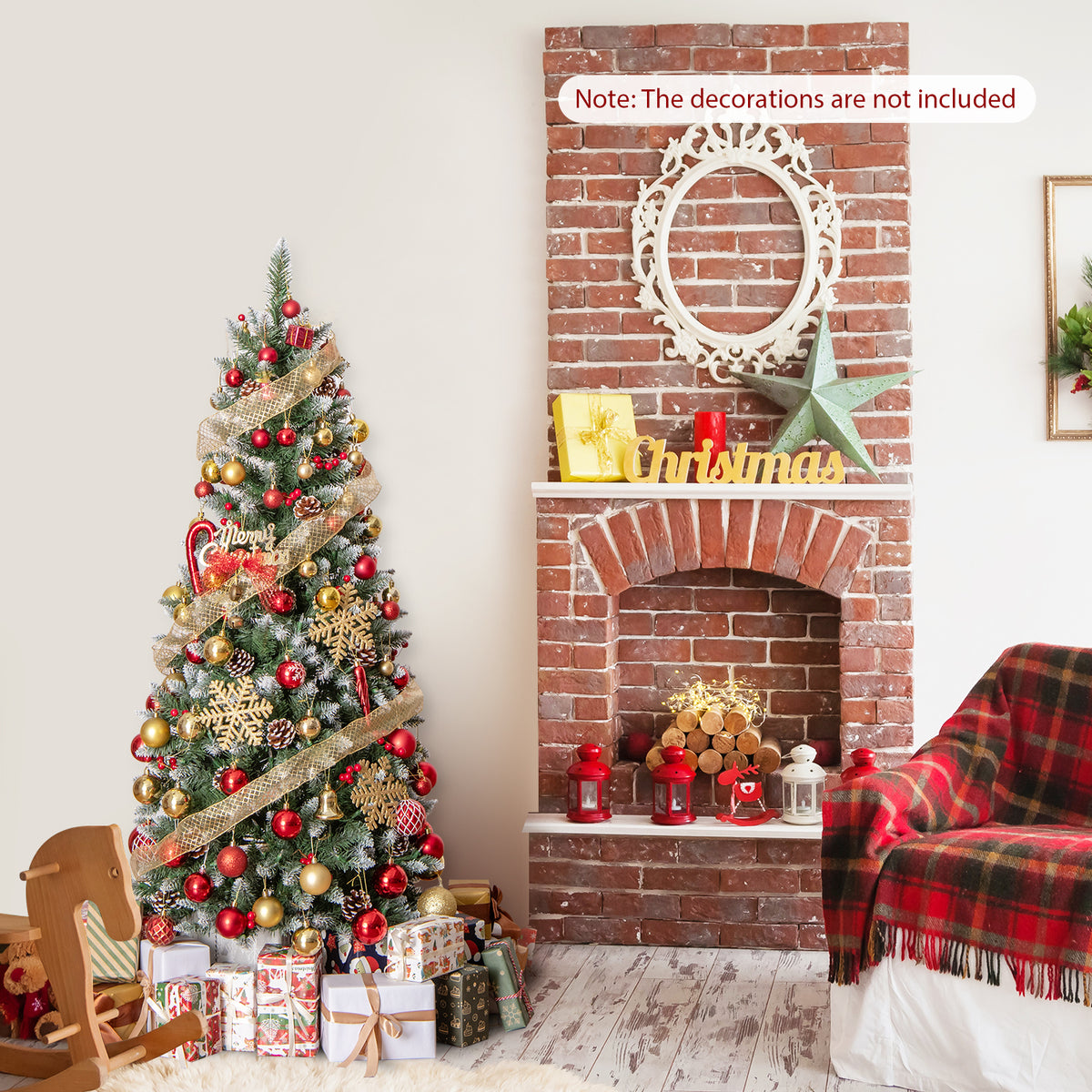 Pre-lit Artificial Pencil Christmas Tree with Pine Cones and Red Berries-5 ft-Christmas Trees-DECOROLALA