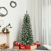 Pre-lit Artificial Pencil Christmas Tree with Pine Cones and Red Berries-5 ft-Christmas Trees-DECOROLALA