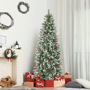 Pre-lit Artificial Pencil Christmas Tree with Pine Cones and Red Berries-6 ft-Christmas Trees-DECOROLALA