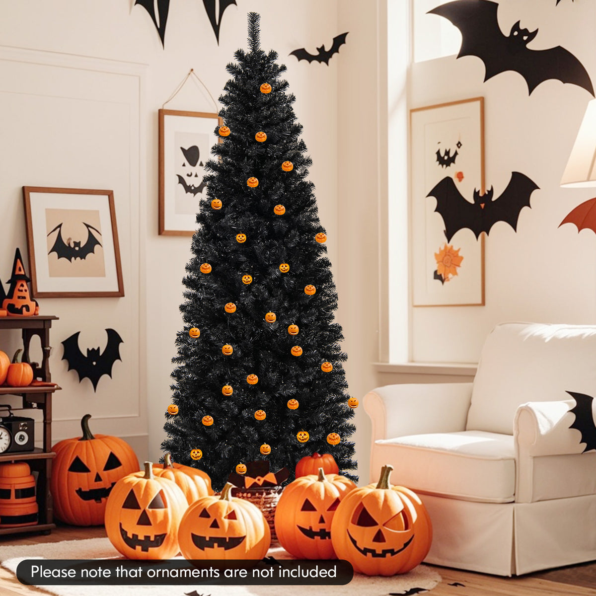 Pre-lit Christmas Halloween Tree with PVC Branch Tips and Warm White Lights-7'-Halloween-DECOROLALA