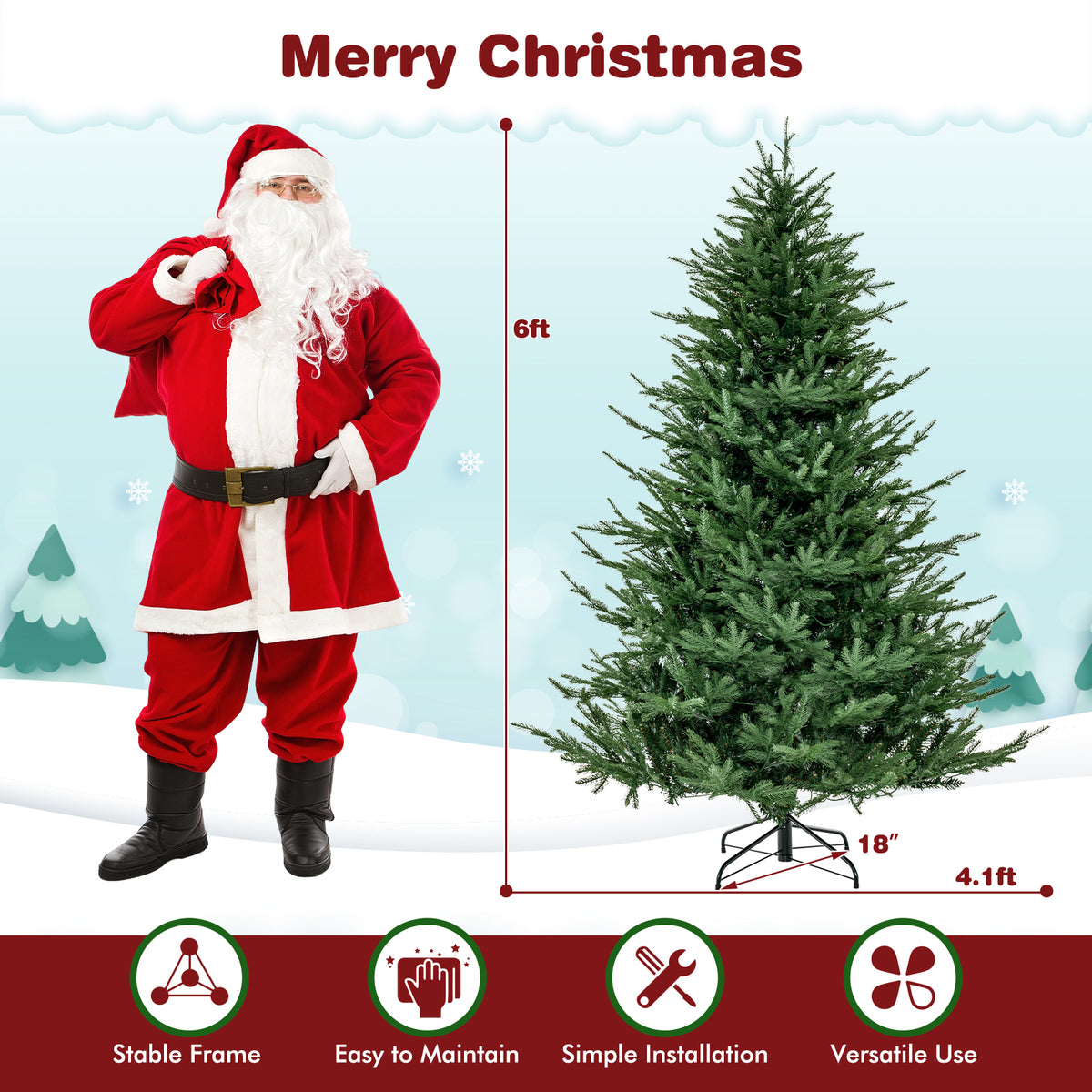 Pre-lit Christmas Tree with 280 Warm White LED Lights and 8 Lighting Modes-6ft-Christmas Trees-DECOROLALA