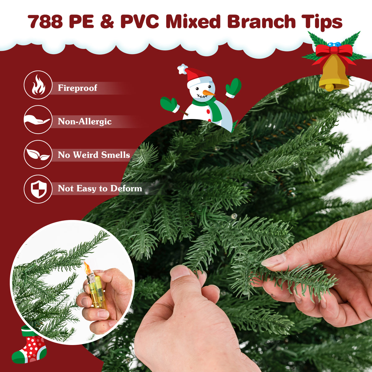 Pre-lit Christmas Tree with 280 Warm White LED Lights and 8 Lighting Modes-6ft-Christmas Trees-DECOROLALA