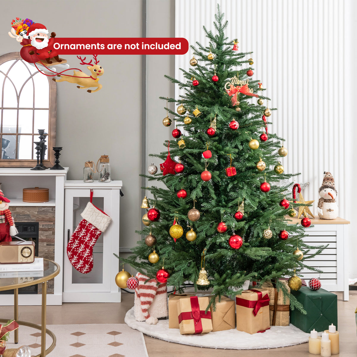 Pre-lit Christmas Tree with 280 Warm White LED Lights and 8 Lighting Modes-6ft-Christmas Trees-DECOROLALA