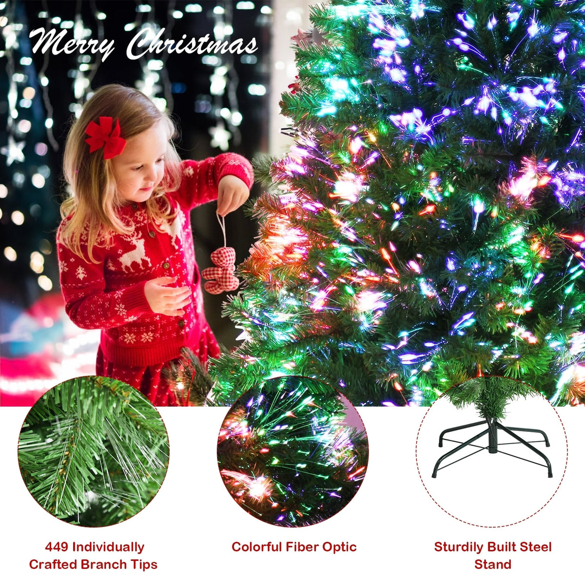 Pre-lit Multi-Colored Fiber Optic Spruce Artificial Christmas Tree-5 ft-Christmas Trees-DECOROLALA