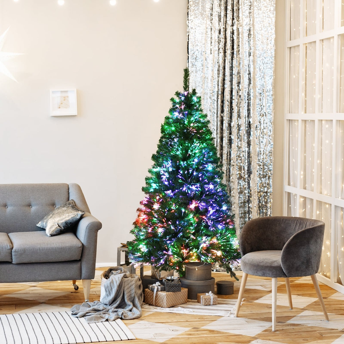 Pre-lit Multi-Colored Fiber Optic Spruce Artificial Christmas Tree-5 ft-Christmas Trees-DECOROLALA
