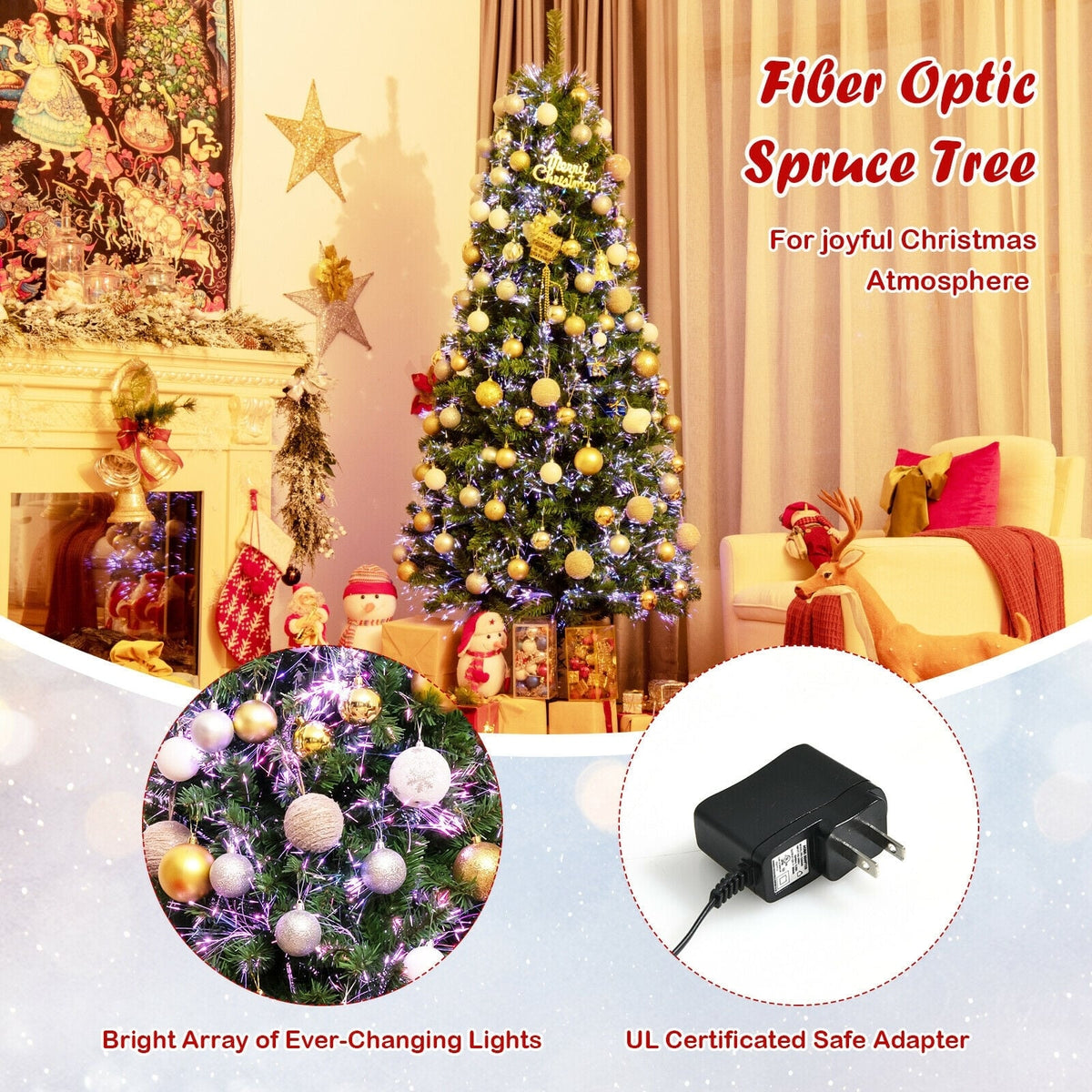 Pre-lit Multi-Colored Fiber Optic Spruce Artificial Christmas Tree-7 ft-Christmas Trees-DECOROLALA