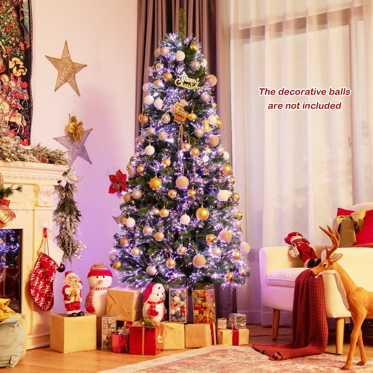 Pre-lit Multi-Colored Fiber Optic Spruce Artificial Christmas Tree-7 ft-Christmas Trees-DECOROLALA