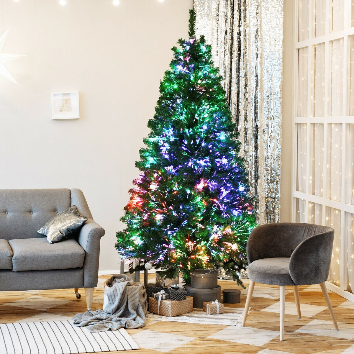 Pre-lit Multi-Colored Fiber Optic Spruce Artificial Christmas Tree-7 ft-Christmas Trees-DECOROLALA