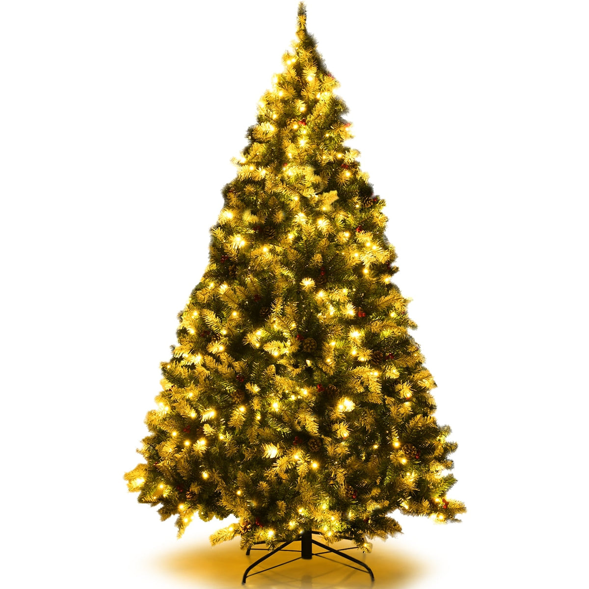 Pre-lit Snow Flocked Christmas Tree with Red Berries and LED Lights-6 Feet-Christmas Trees-DECOROLALA