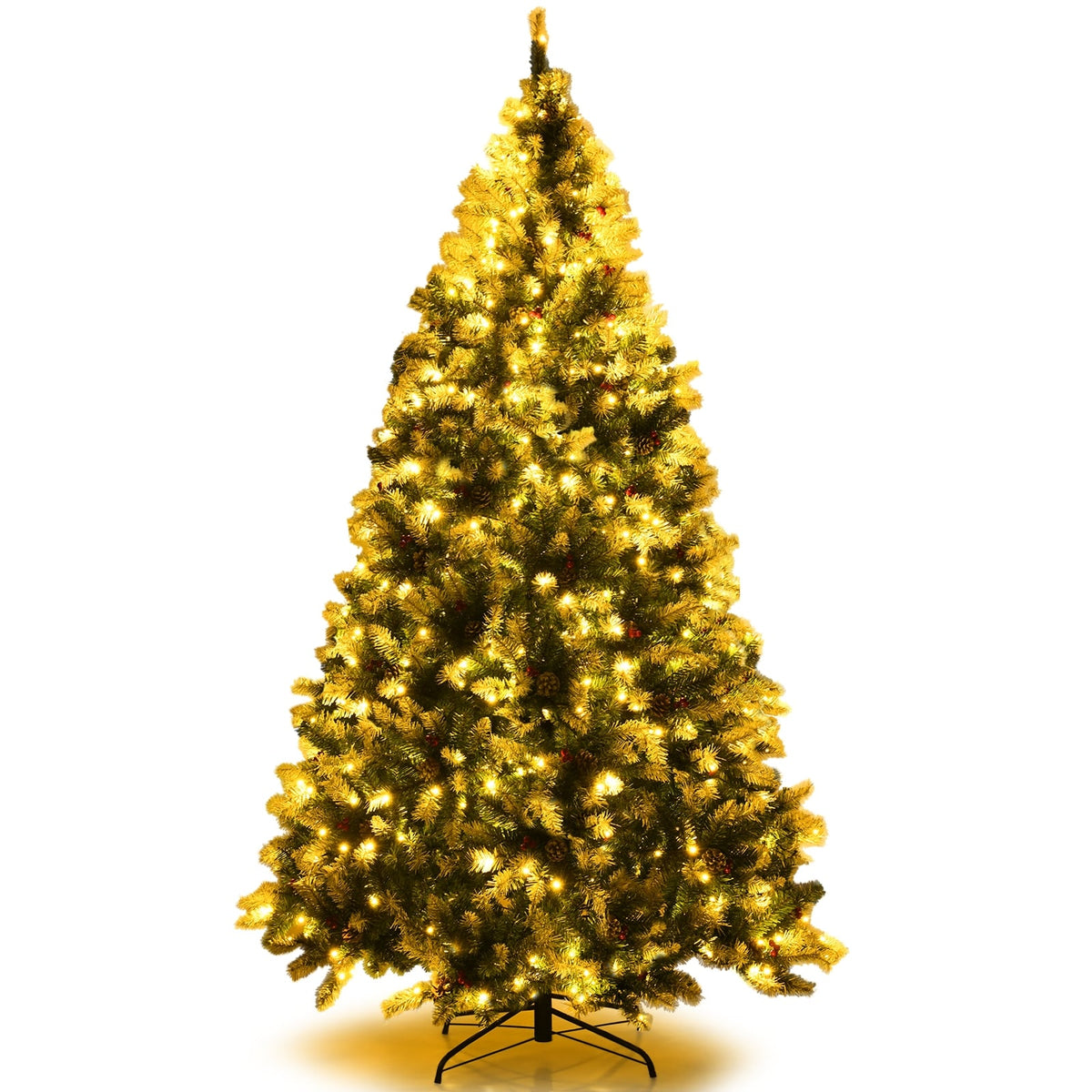 Pre-lit Snow Flocked Christmas Tree with Red Berries and LED Lights-7.5 Feet-Christmas Trees-DECOROLALA