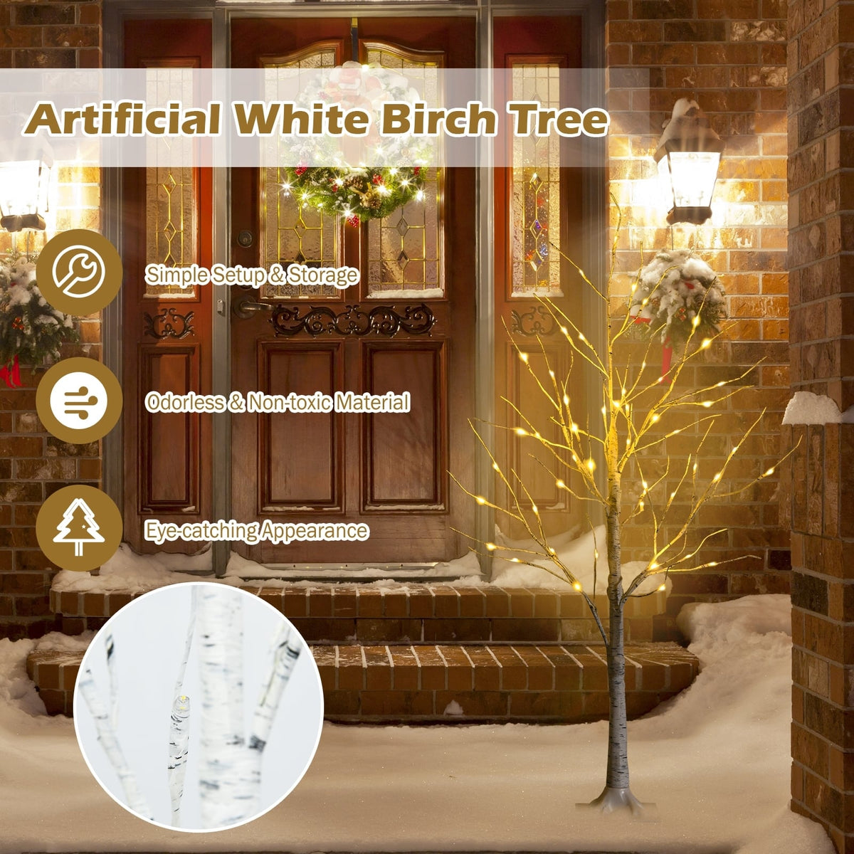 Pre-lit White Twig Birch Tree for Christmas Holiday with LED Lights-4 ft-Christmas Trees-DECOROLALA