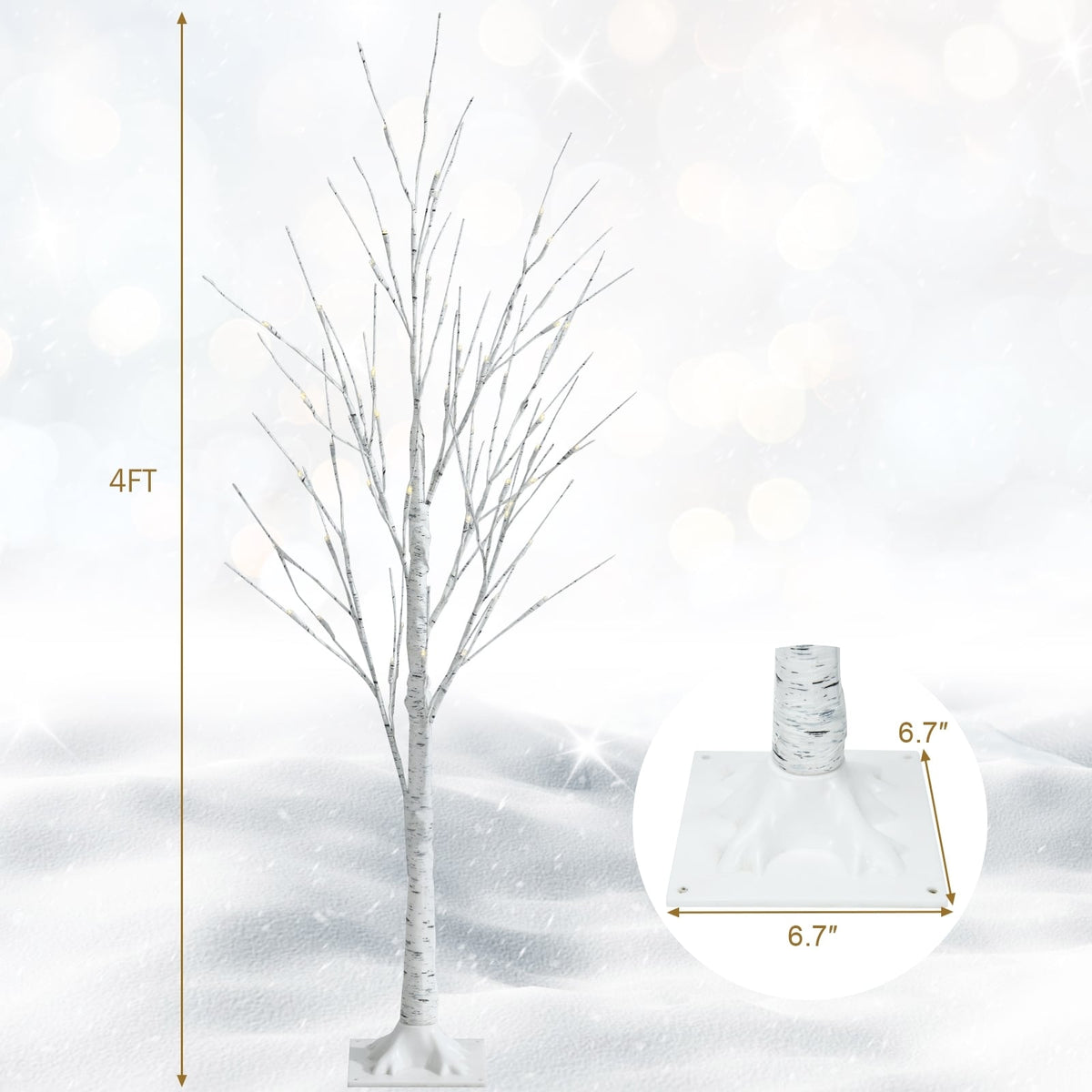Pre-lit White Twig Birch Tree for Christmas Holiday with LED Lights-4 ft-Christmas Trees-DECOROLALA