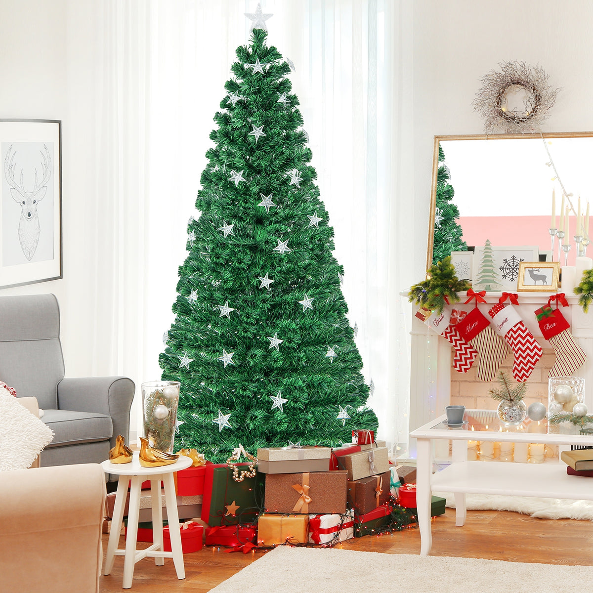Prelit Fiber Optic Christmas Tree with Warm White Lights-7 ft-Christmas Trees-DECOROLALA