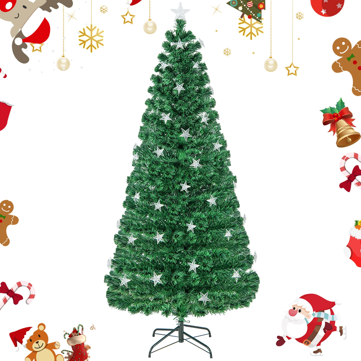 Prelit Fiber Optic Christmas Tree with Warm White Lights-7 ft-Christmas Trees-DECOROLALA