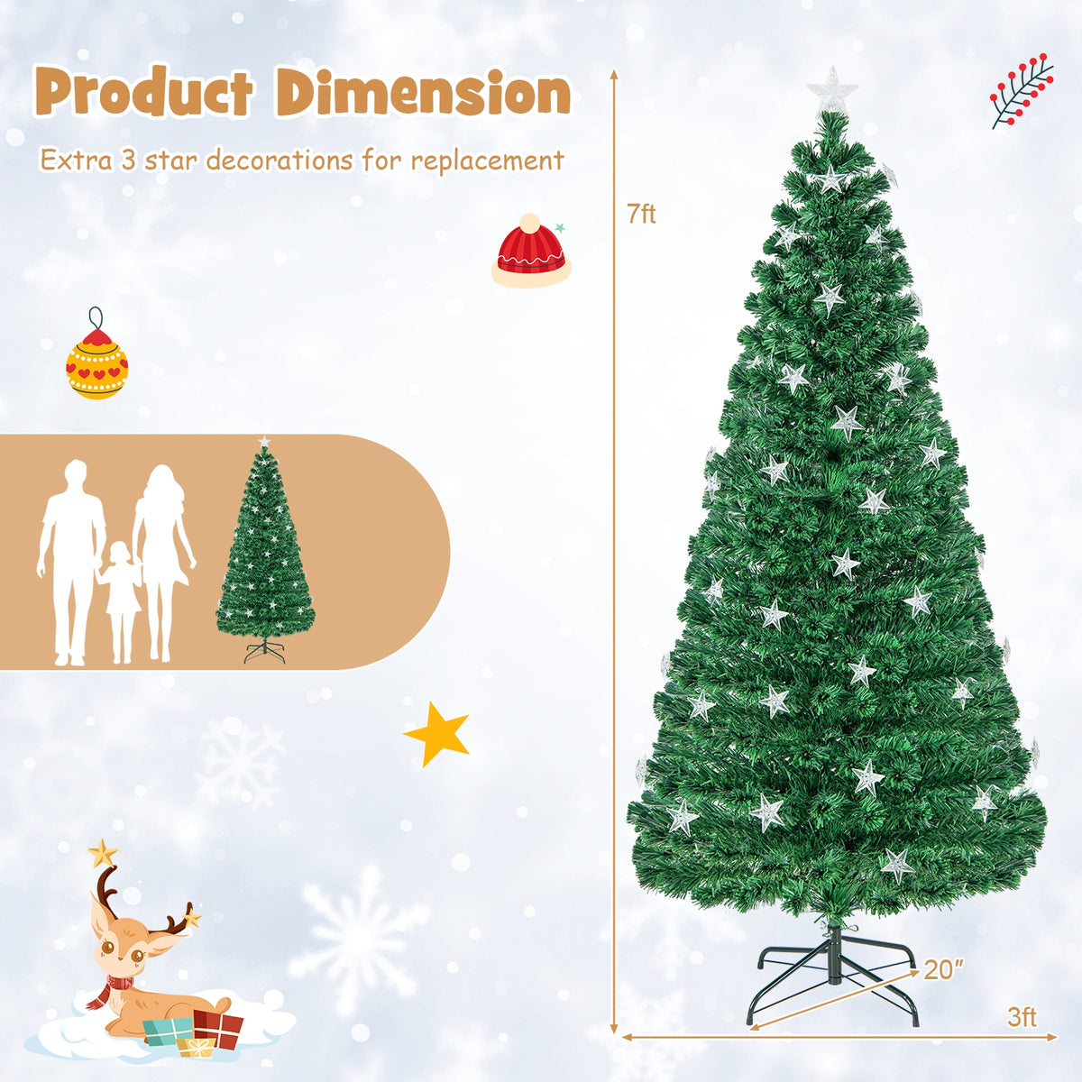Prelit Fiber Optic Christmas Tree with Warm White Lights-7 ft-Christmas Trees-DECOROLALA