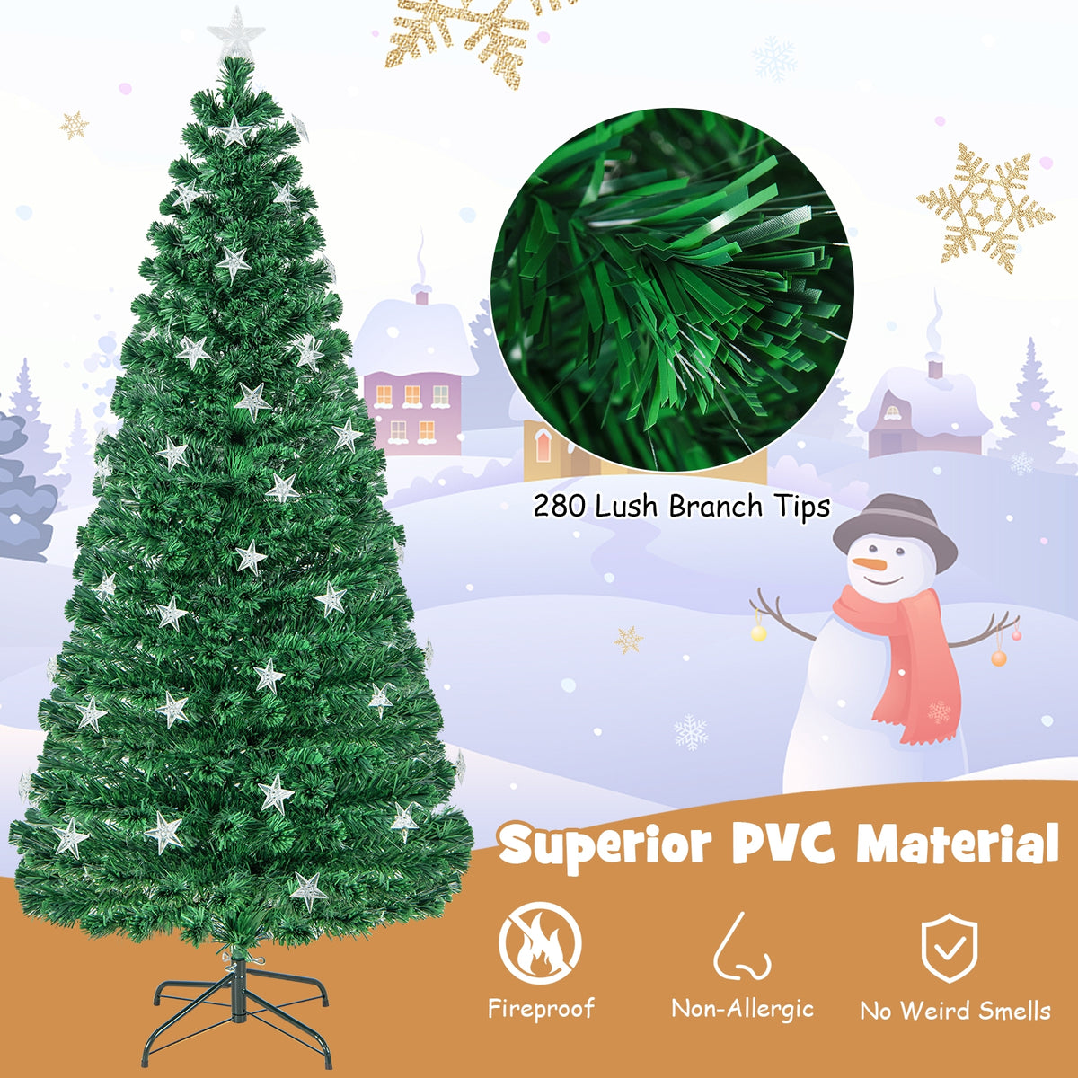 Prelit Fiber Optic Christmas Tree with Warm White Lights-7 ft-Christmas Trees-DECOROLALA