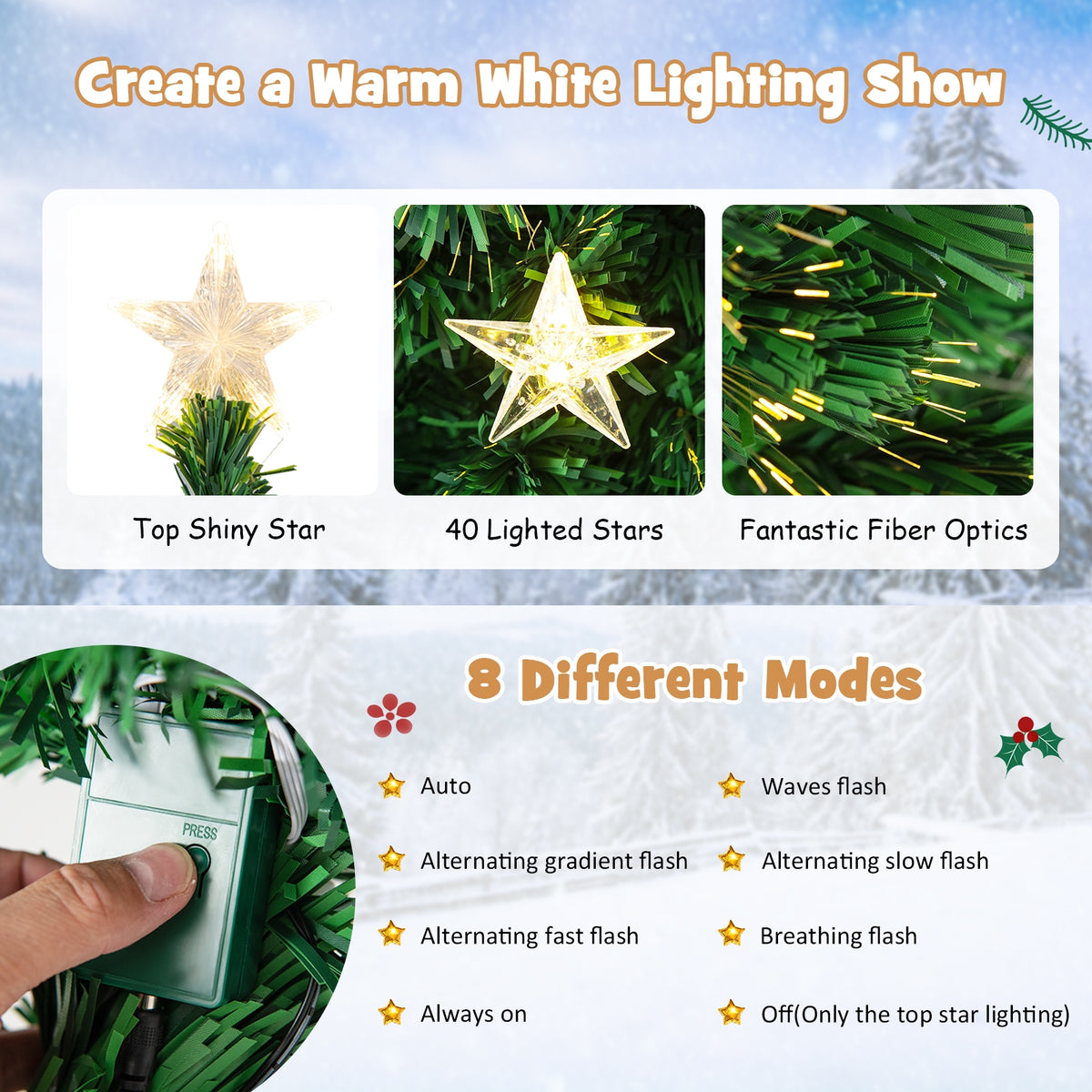 Prelit Fiber Optic Christmas Tree with Warm White Lights-7 ft-Christmas Trees-DECOROLALA