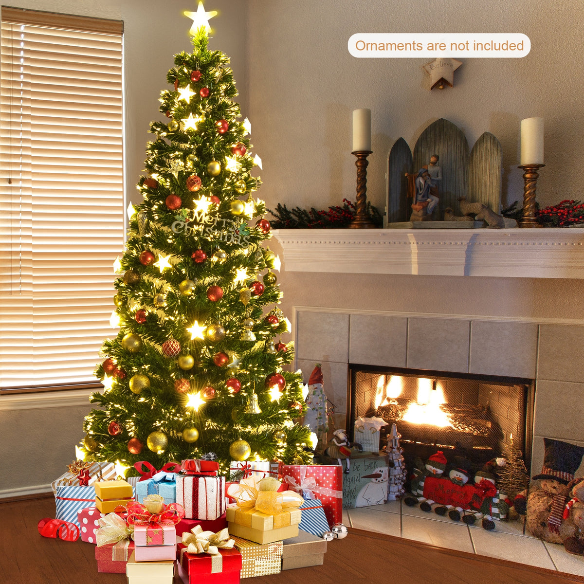Prelit Fiber Optic Christmas Tree with Warm White Lights-7 ft-Christmas Trees-DECOROLALA