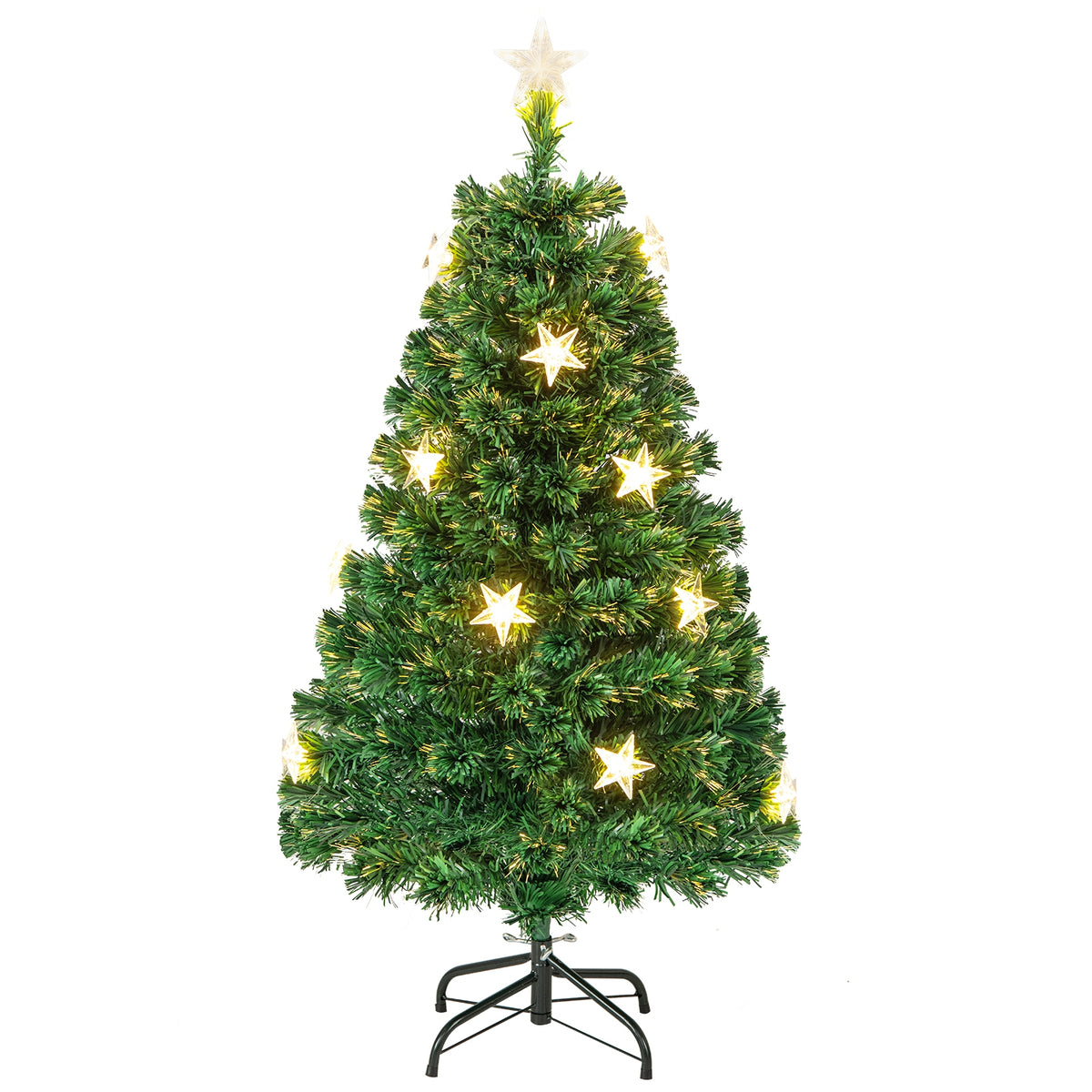 Prelit Fiber Optic Christmas Tree with Warm White Lights and Meta Base-4 ft-Christmas Trees-DECOROLALA