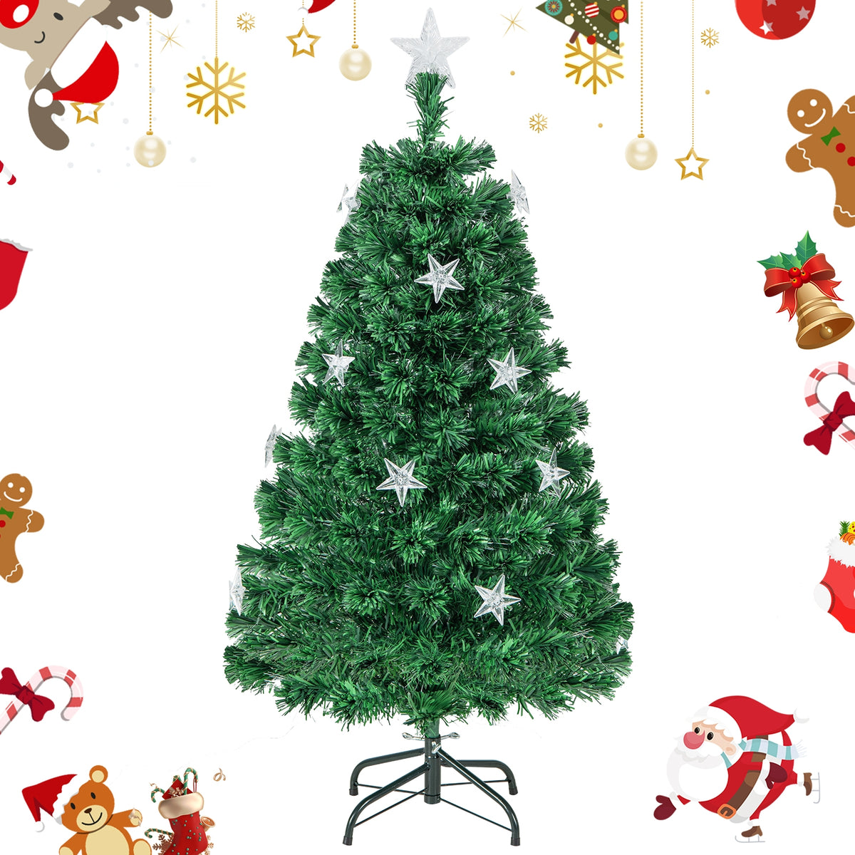 Prelit Fiber Optic Christmas Tree with Warm White Lights and Meta Base-4 ft-Christmas Trees-DECOROLALA