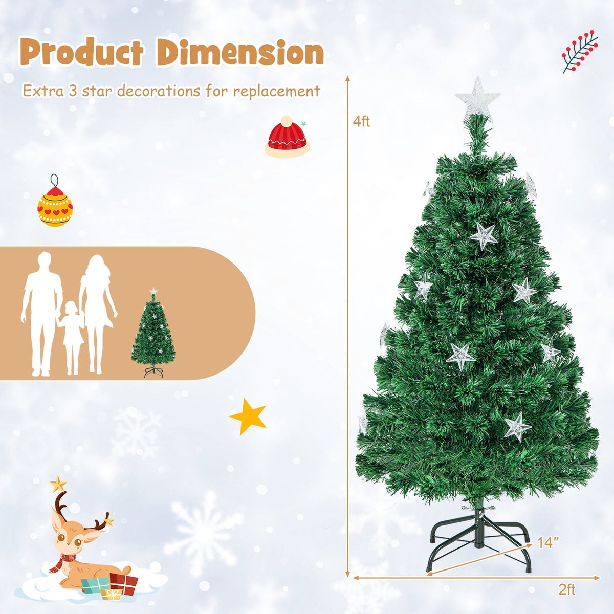 Prelit Fiber Optic Christmas Tree with Warm White Lights and Meta Base-4 ft-Christmas Trees-DECOROLALA