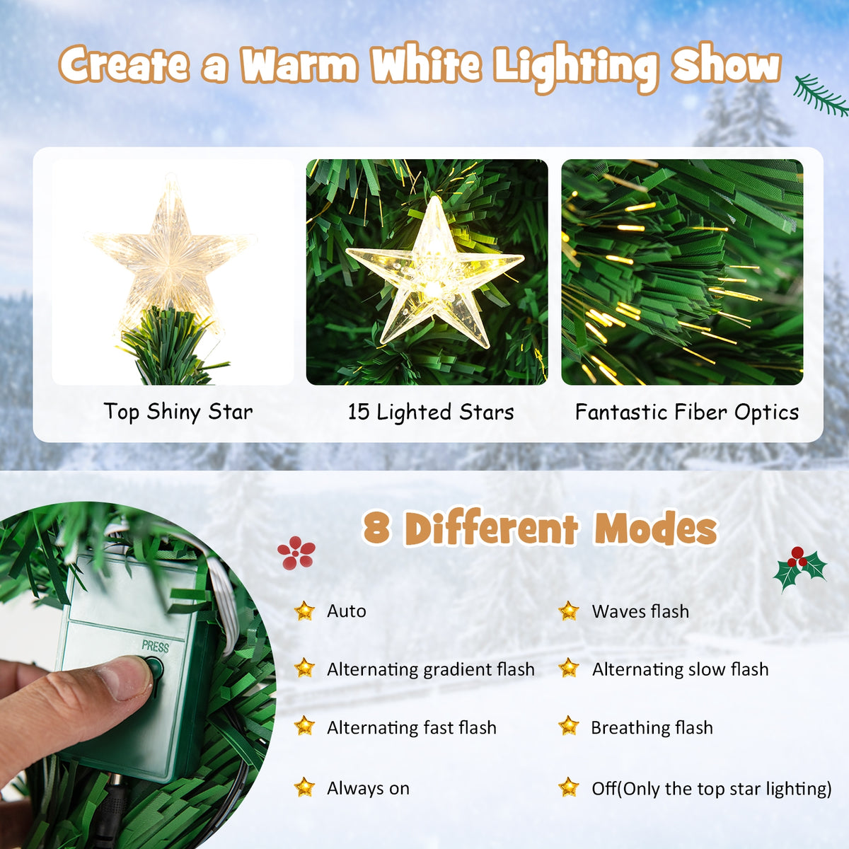 Prelit Fiber Optic Christmas Tree with Warm White Lights and Meta Base-4 ft-Christmas Trees-DECOROLALA