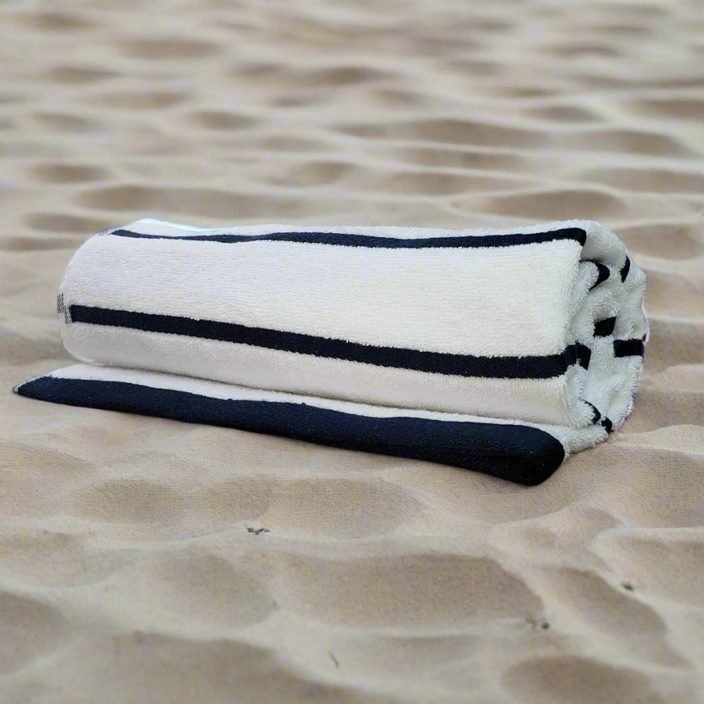 Premium Cotton-Poly Blend Horizontal Stripes Pool Towels 2 PK-Bath-DECOROLALA