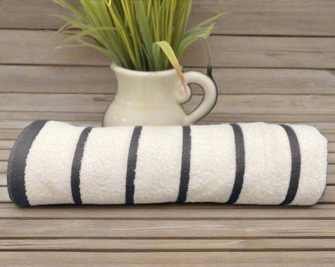 Premium Cotton-Poly Blend Horizontal Stripes Pool Towels 2 PK-Bath-DECOROLALA