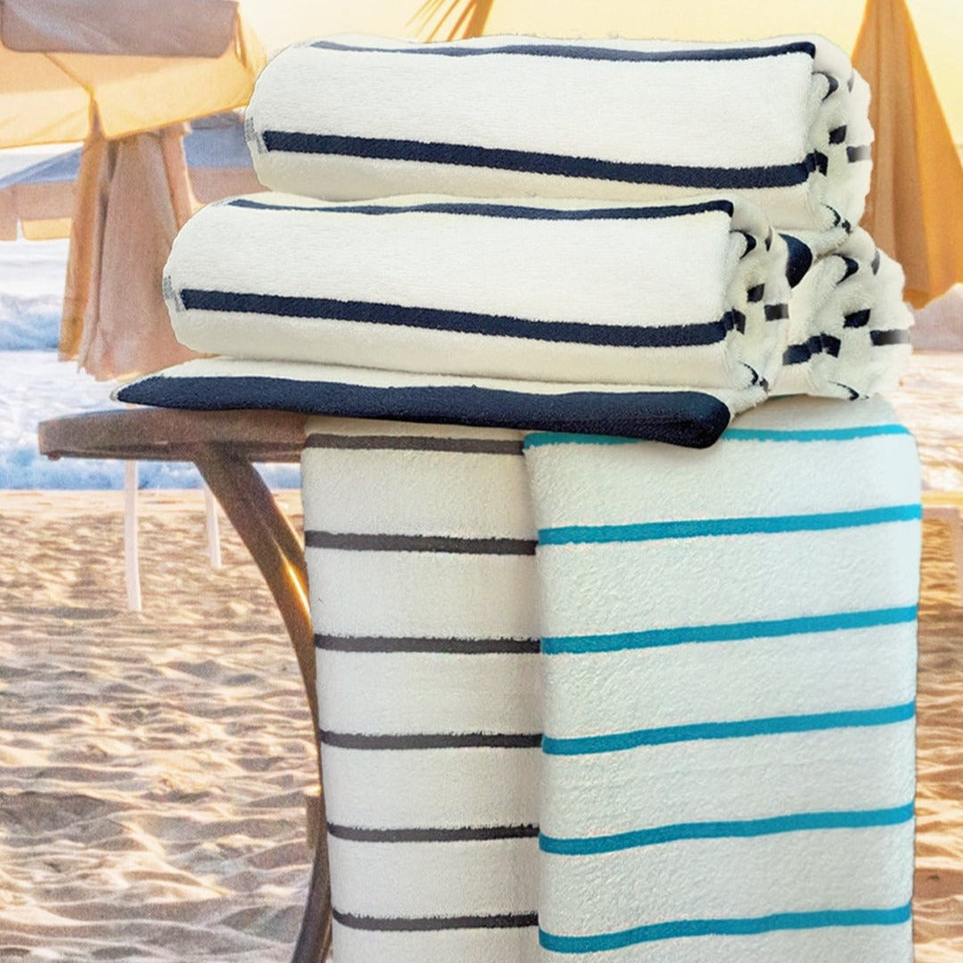 Premium Cotton-Poly Blend Horizontal Stripes Pool Towels 2 PK-Bath-DECOROLALA